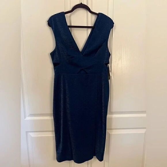 Aidan by Aidan Mattox Womens Metallic Criss-Cross Front Midi Dress 4 - Picture 3 of 6